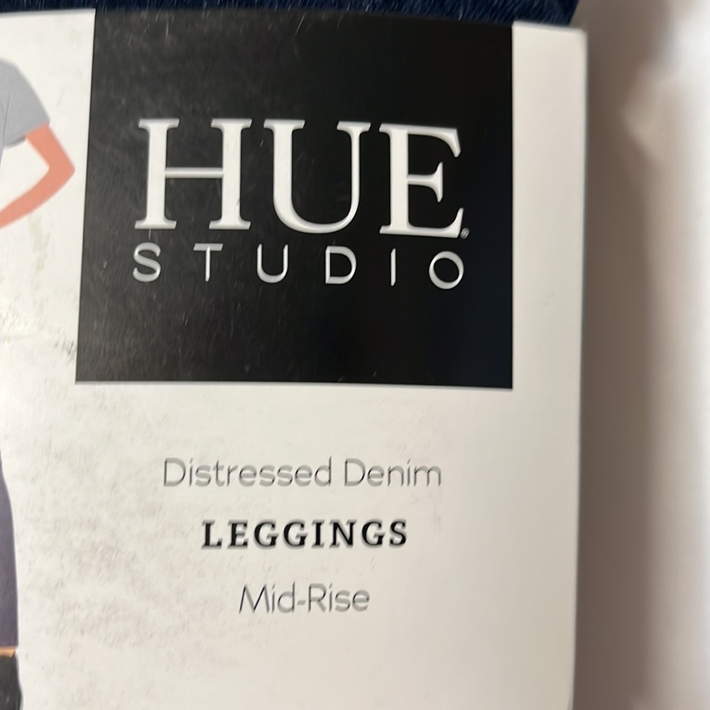 Hue studio distressed, denim, mid rise, leggings. - Picture 3 of 8